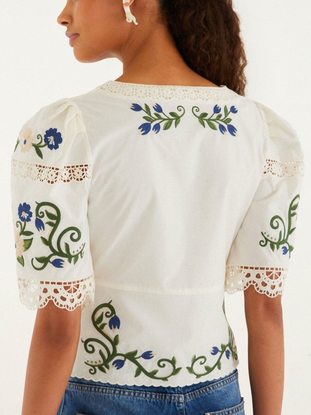 Farm Rio Countryside Lane Embroidered Short Sleeve Blouse NWT XS - Picture 5 of 9